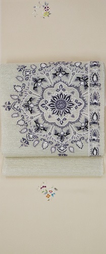 袋帯 総刺繍柄 汕頭刺繍 相良刺繍 華柄紋様 グラデーション O-3028  